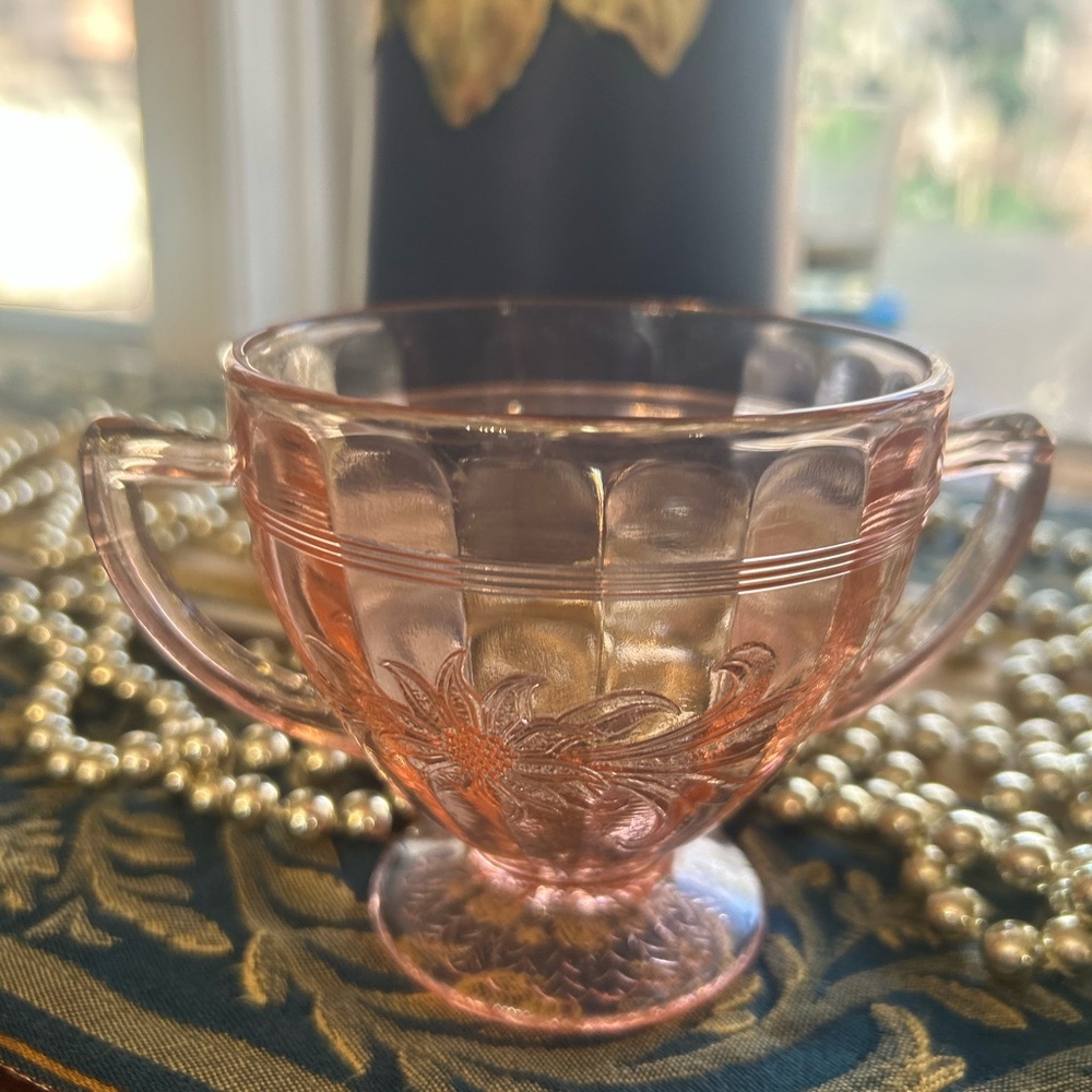Depression Elegant Pink Glass Sugar Bowl